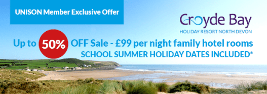 Banner showing the beach at Croyde bay and repeating the details of the offer contained in this news item